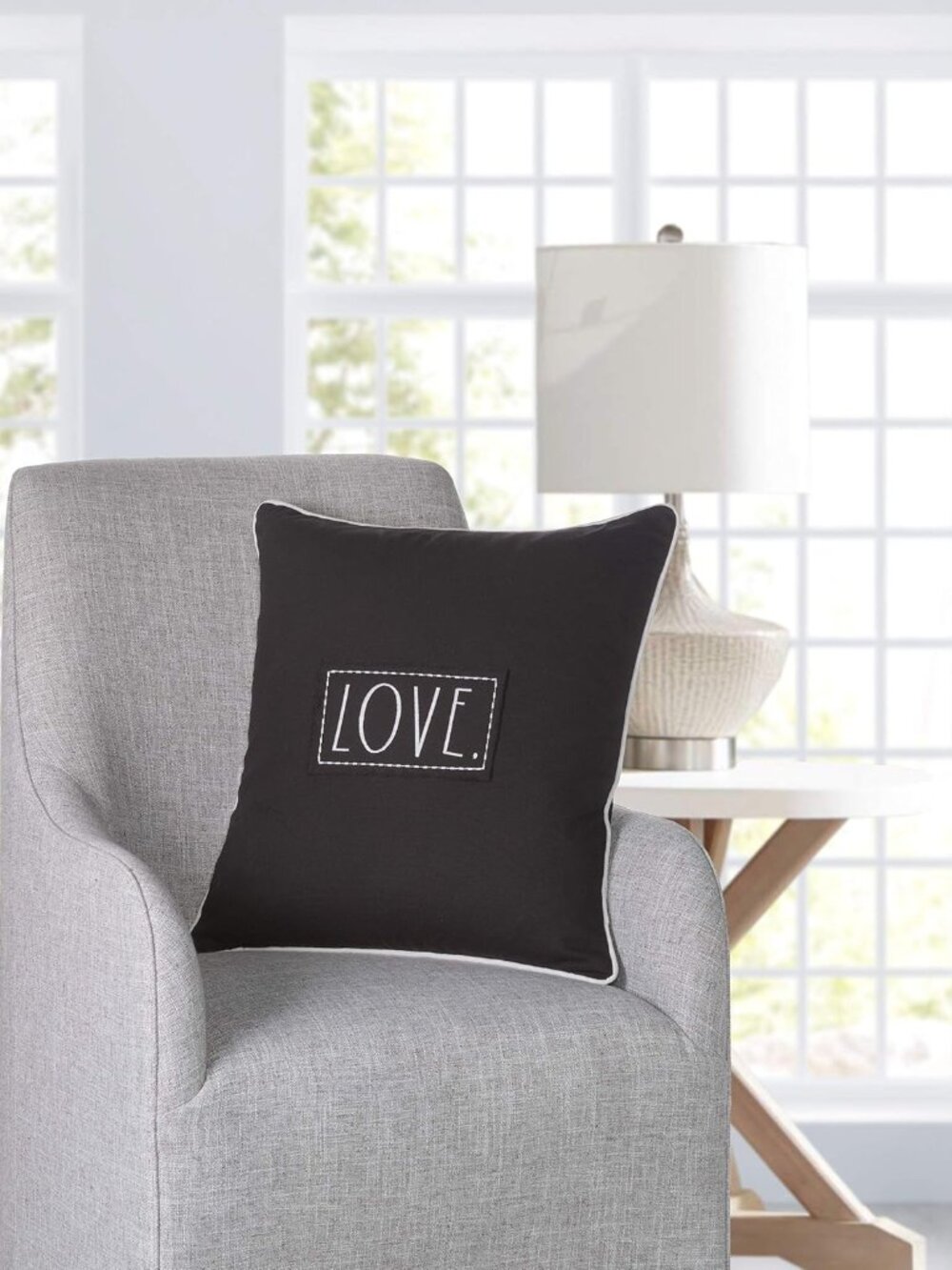 NWT Rae Dunn 20" LOVE Farmhouse Decorative Down Feather Throw Pillow in Black